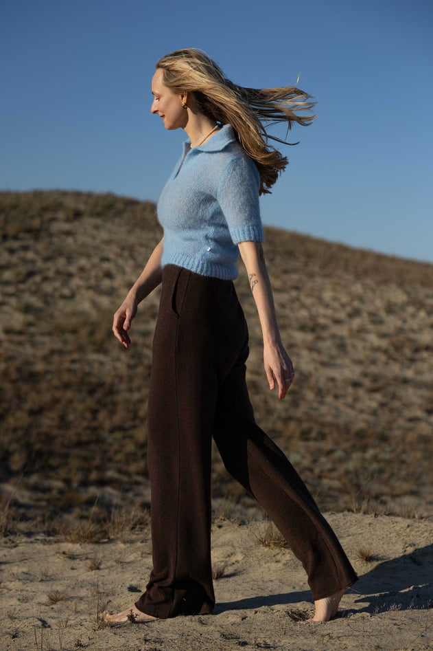 Melody Mohair Polo Top Sky Blue