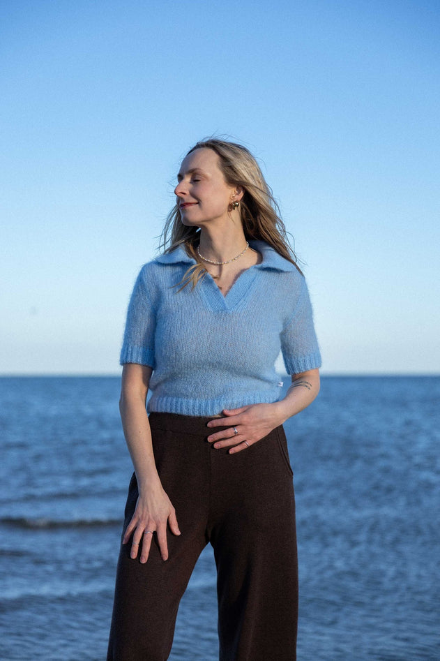 Melody Mohair Polo Top Sky Blue