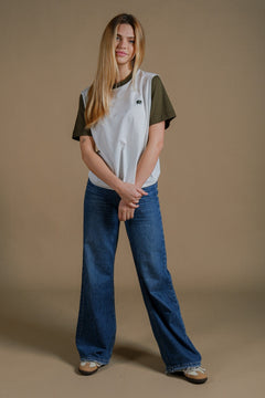 Women's Color Block T-Shirt Natural/Dark Olive