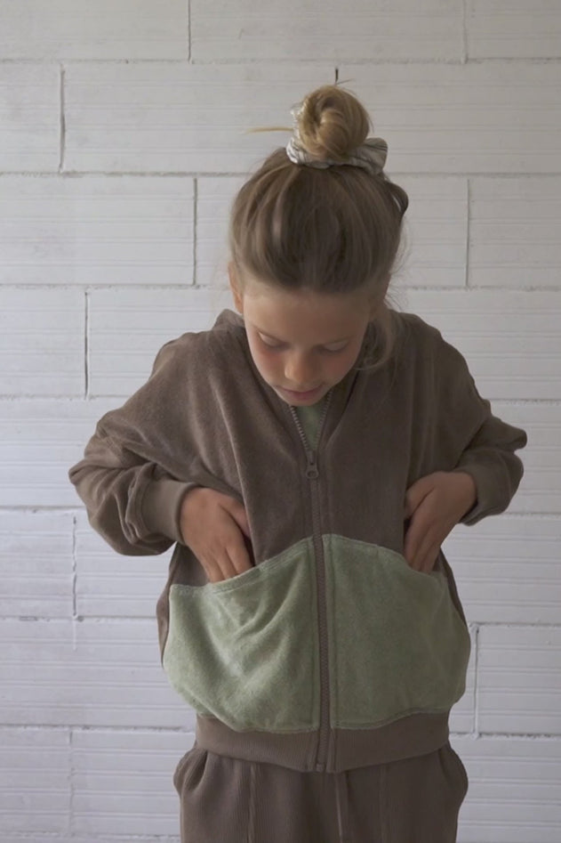 Kid's Helmi Terry Hoodie Brown/Green