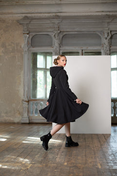 Fit and Flare Raincoat with Full Circle Hem Midnight Black