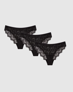 Light Flow Lace Period Underpants 3-Pack Black