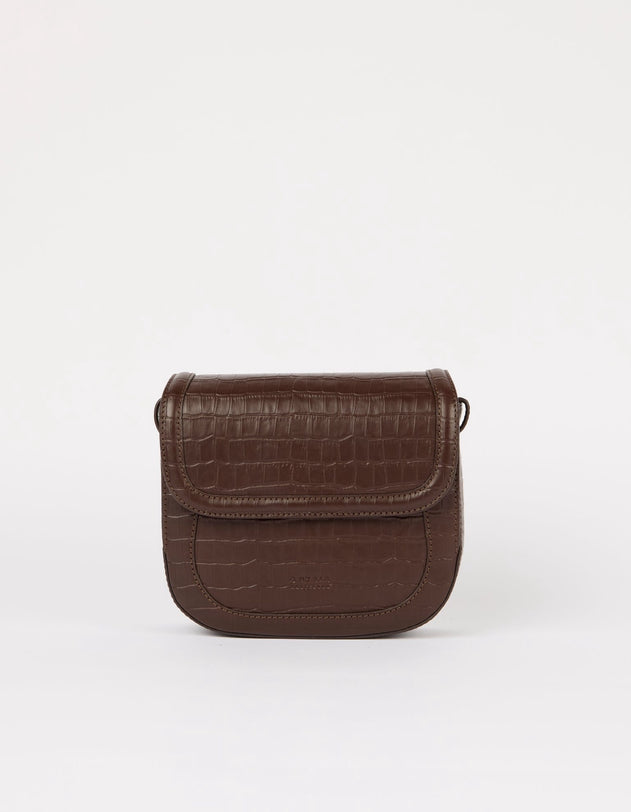 Nina Bag Croco Print Leather Chocolate Brown