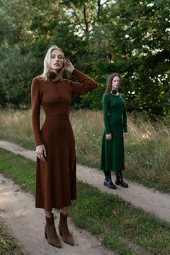 Knitted Merino Wool A-line Midi Dress