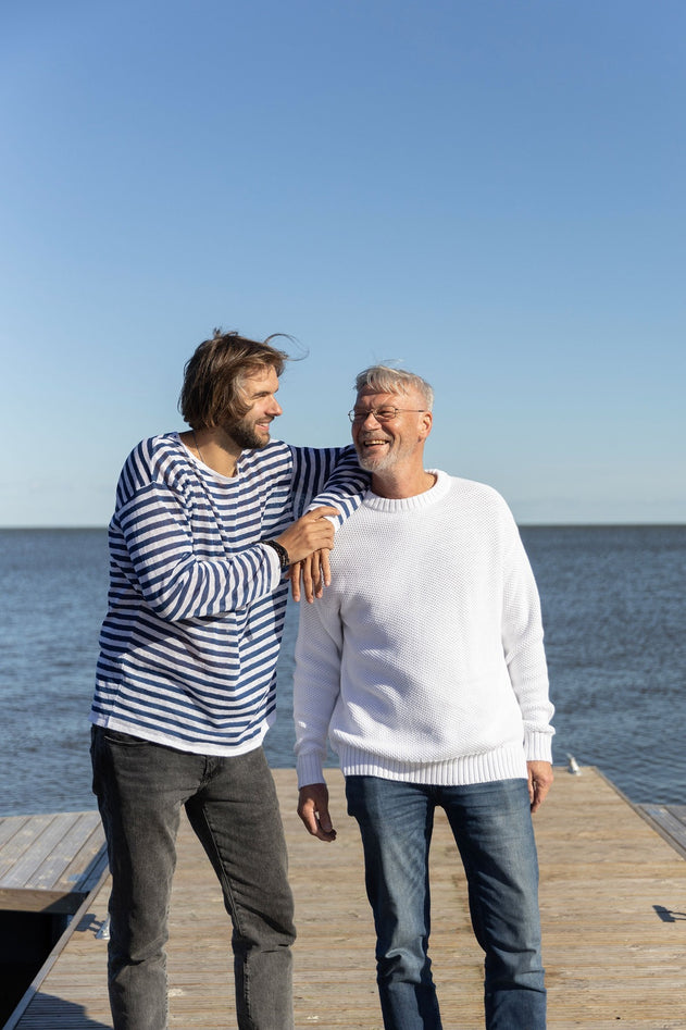 Tanto Unisex Linen Long-Sleeve Top Navy Striped