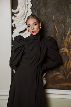 Fit and Flare Raincoat with Puff Sleeves Majestic Black