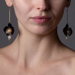 Butterfly Orchid Pearl Earrings Black