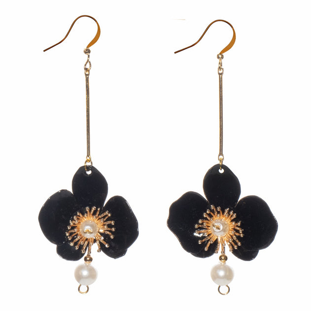 Butterfly Orchid Pearl Earrings Black