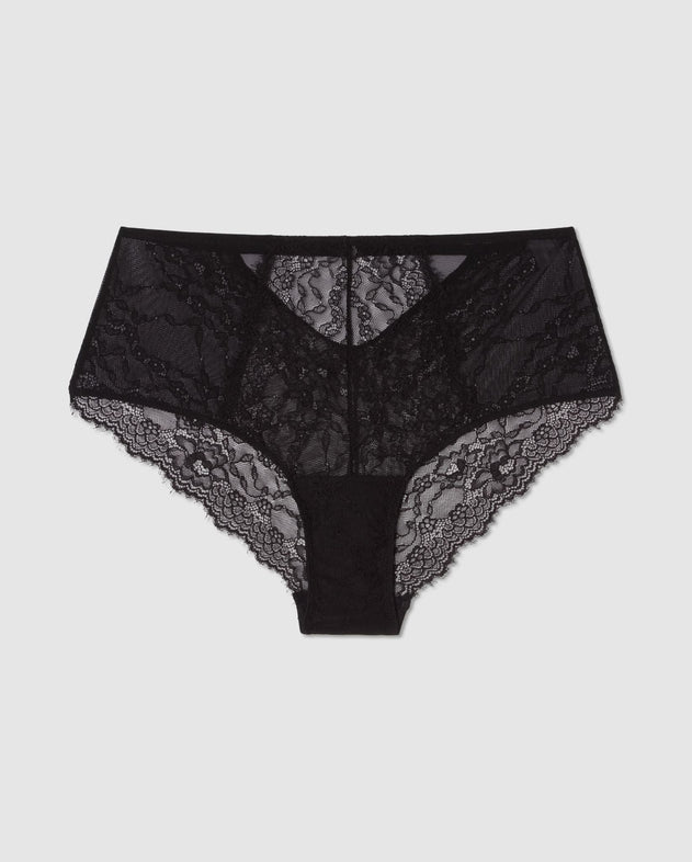 Lace Mesh Strappy Highwaist Briefs Black