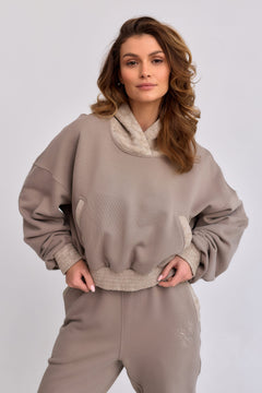 Lantre Jacquard Trim Hoodie Beige