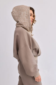 Lantre Jacquard Trim Hoodie Beige