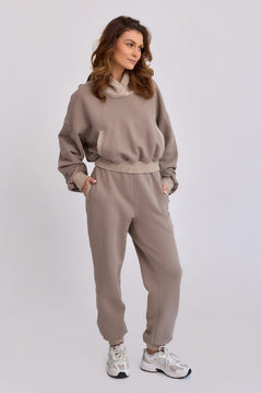 Lantre Jacquard Trim Hoodie Beige