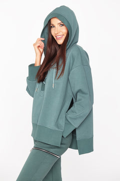 Laced Hoodie With Side Slits Sea Green
