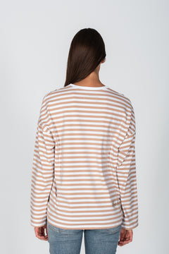 Oversized Longsleeve T-Shirt Beige Striped
