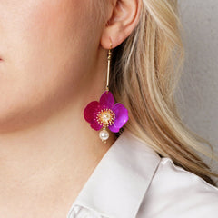 Butterfly Orchid Pearl Earrings Barbie Pink
