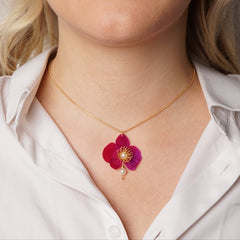 Butterfly Orchid Pearl Necklace Red