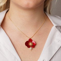 Butterfly Orchid Pearl Necklace Red