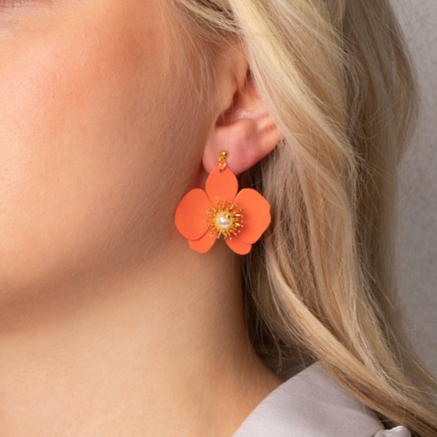 Small Butterfly Orchid Stud Earrings Papaya Orange