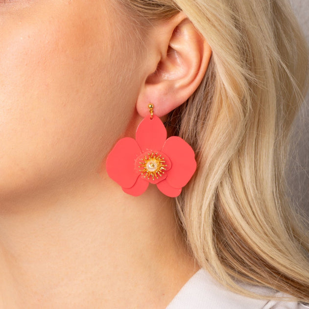 Small Butterfly Orchid Stud Earrings Scarlet