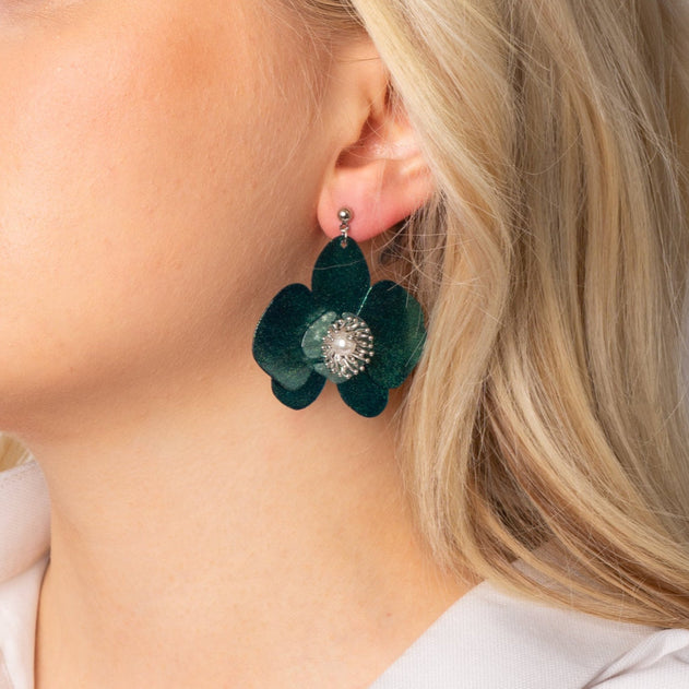 Butterfly Orchid Stud Earrings Seadust Green