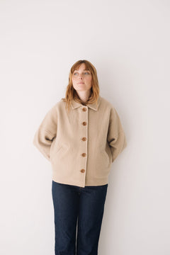 Merino Wool Short Coat in Beige
