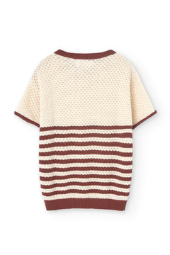 Hadara Short Sleeve Knitted Top Red Sailor Stripes