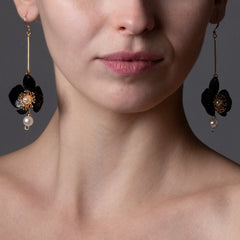 Butterfly Orchid Pearl Earrings Black