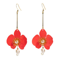 Butterfly Orchid Pearl Earrings Papaya Orange