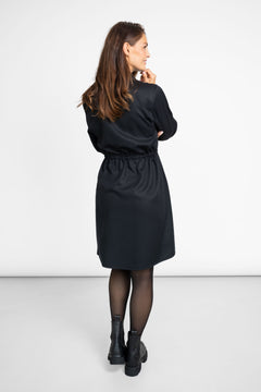 Collared Dress With Drawstring Black