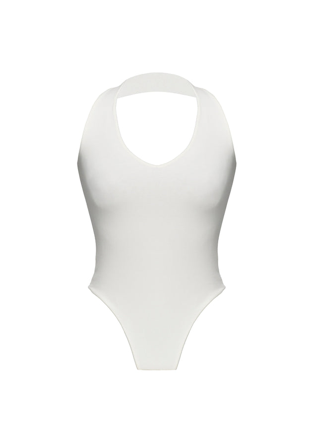 Cleo Plunge Halter Bodysuit Cream White
