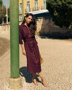Chloe Linen Dress Merlot - IVALO.COM