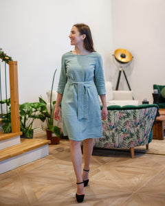 Classic Linen Dress Desert Sage Green - IVALO.COM