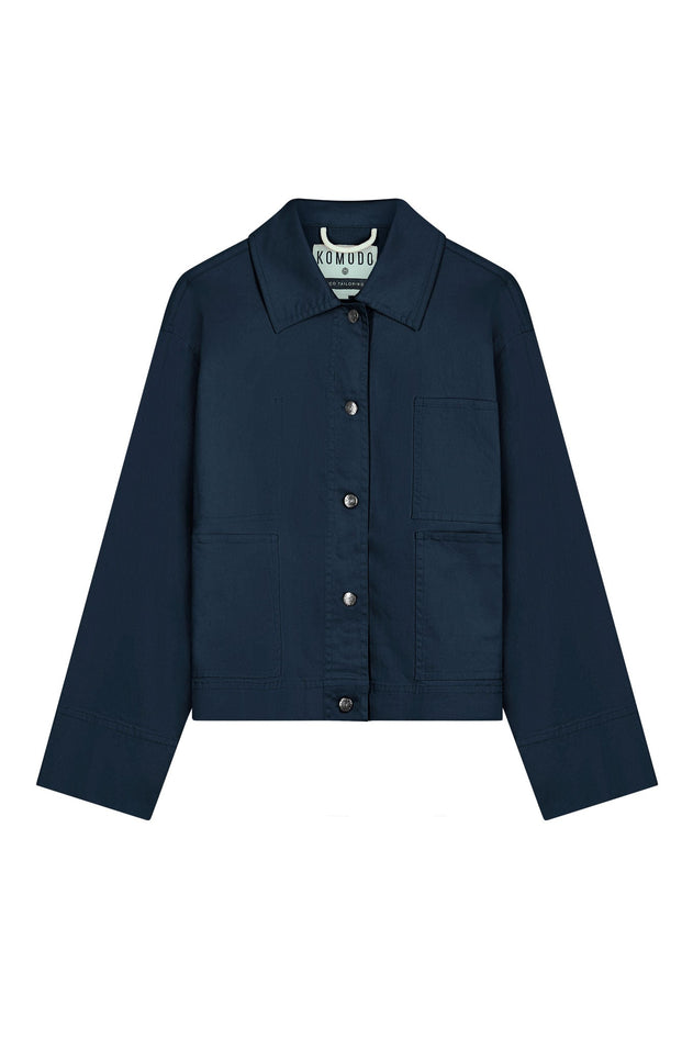 Lotus Patches Cotton Jacket Navy Blue