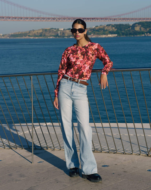 Casual Chic Print Shirt Scarlet Petals