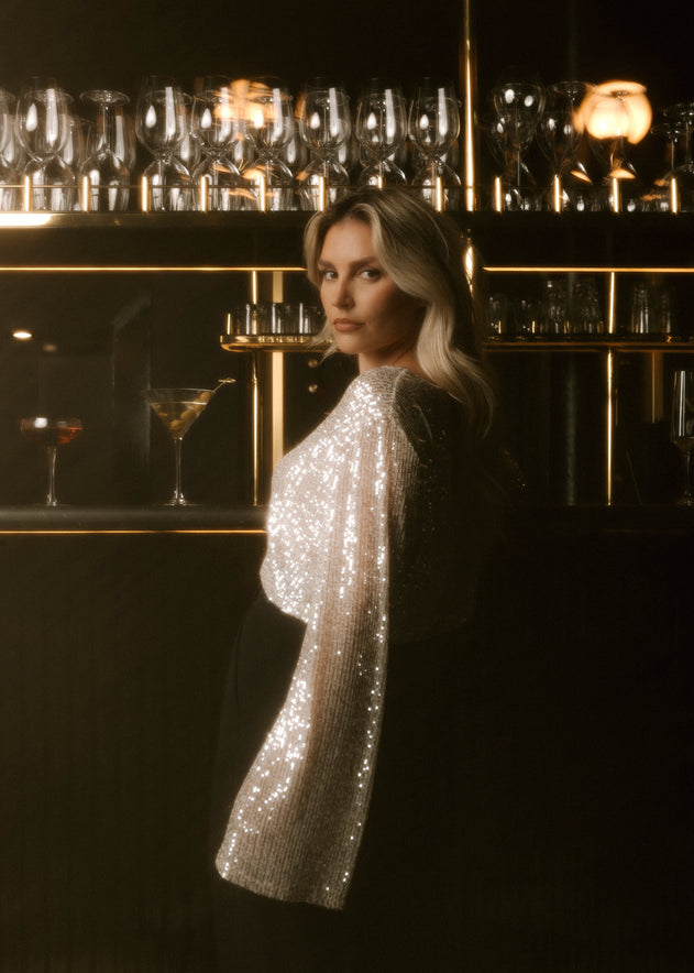 Rue Sequins Long Sleeve Top Champagne