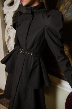 Fit and Flare Raincoat with Puff Sleeves Majestic Black