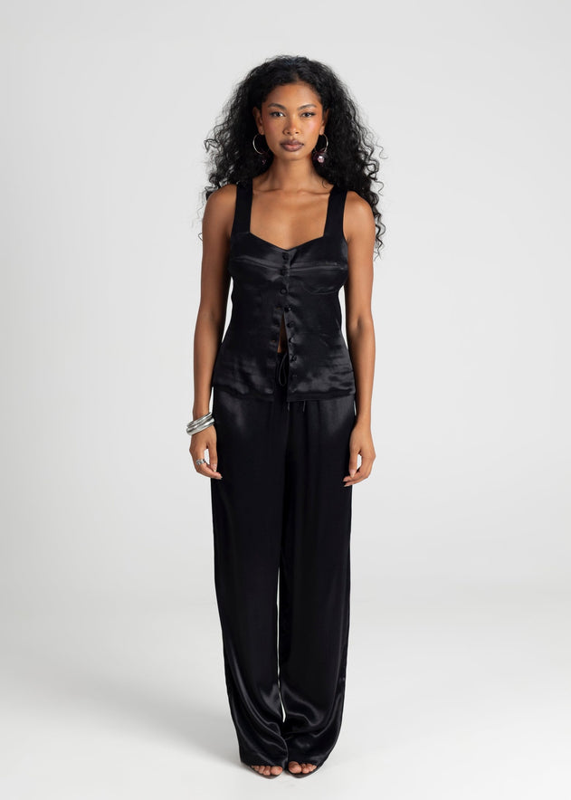 Giulia Loose Satin Pants Black