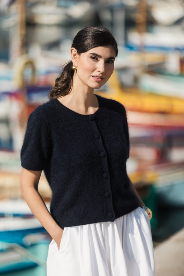 Short Sleeve Cashmere Cardigan Dark navy