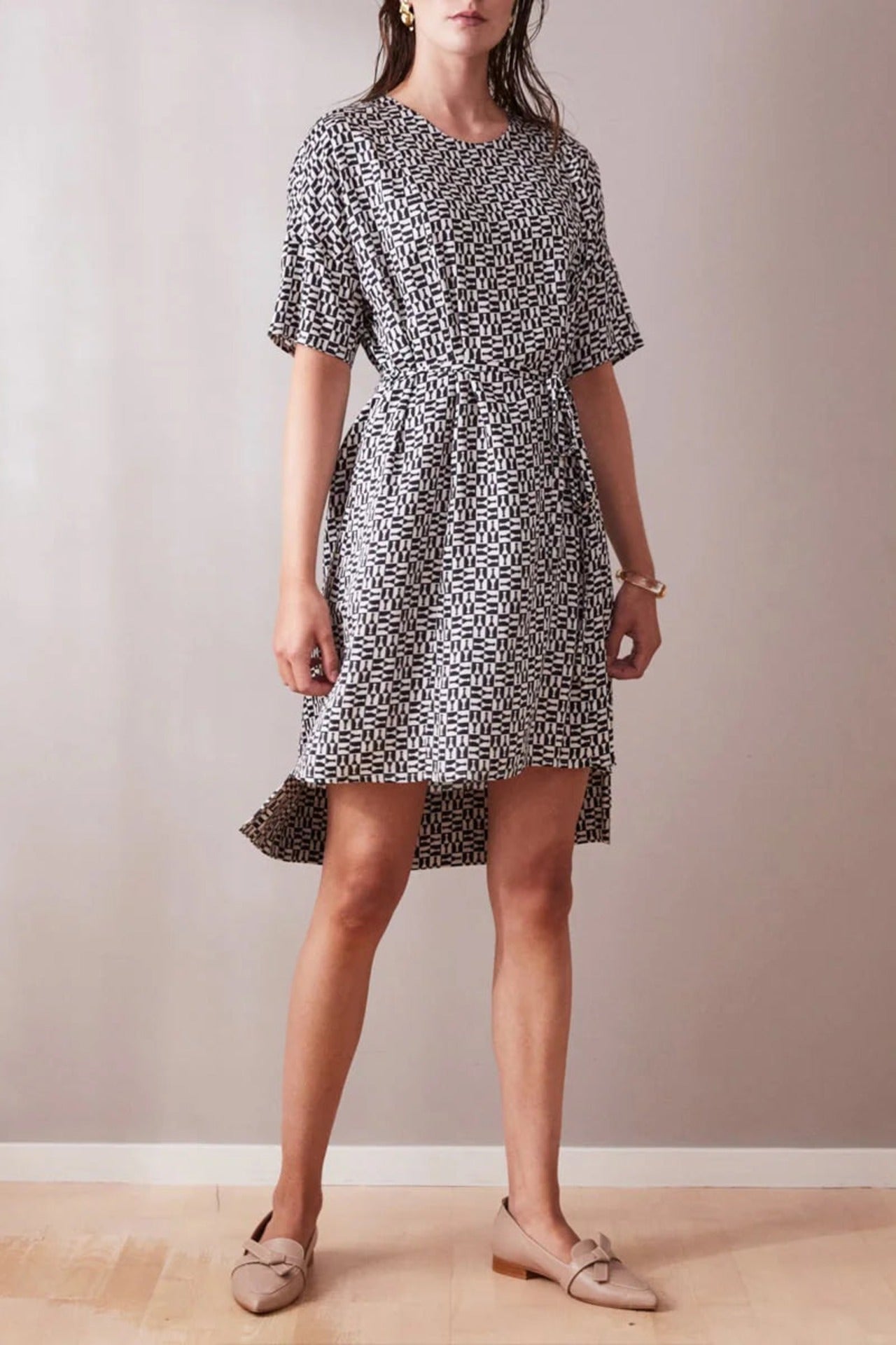 Day Dress Black and White Geo Print - Studio Heijne