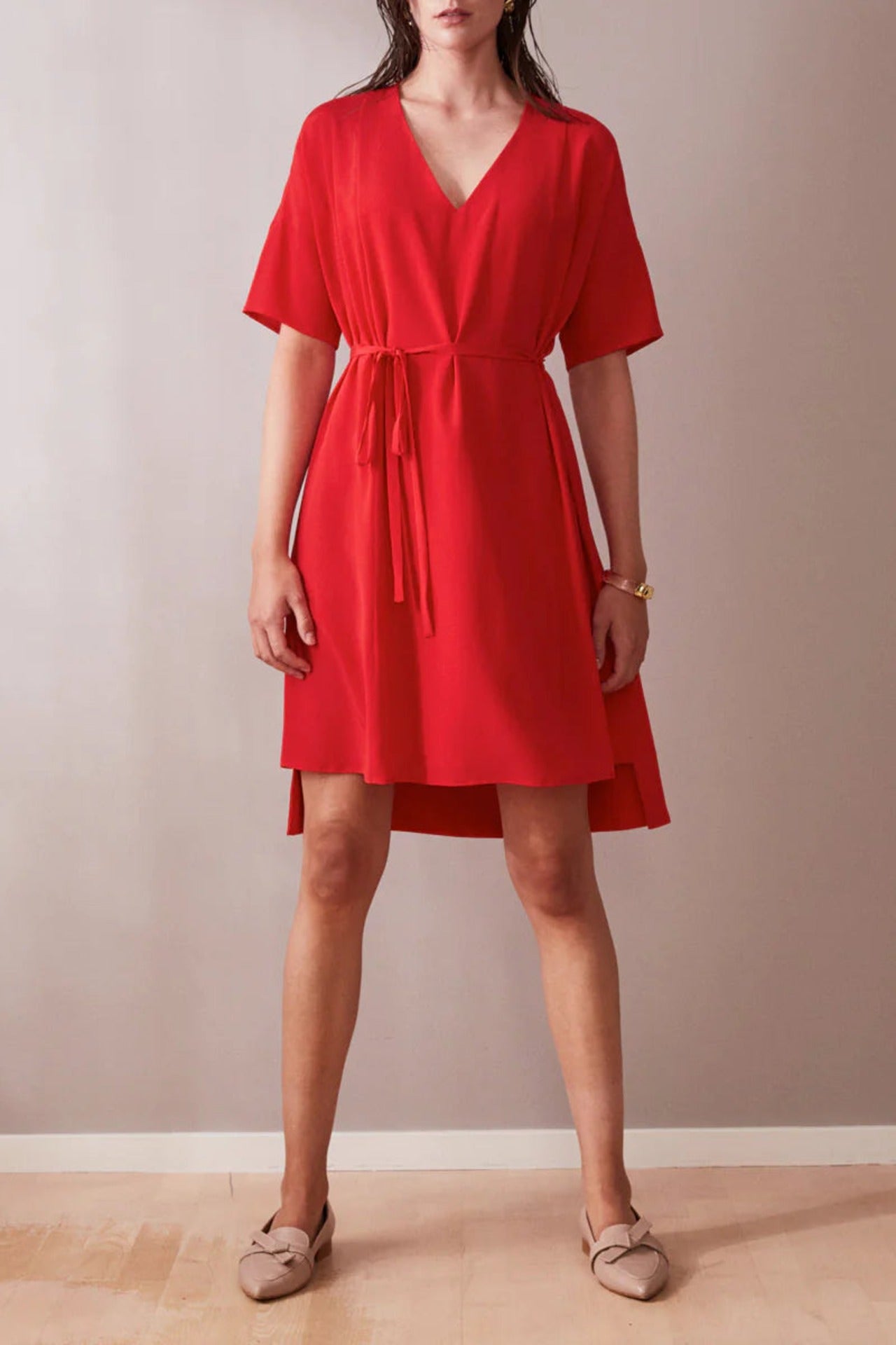 Day Silk Dress Red Knee Length - Studio Heijne