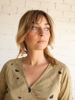 Gina Long Sleeved Crossover Top Sidereal Rain Beige