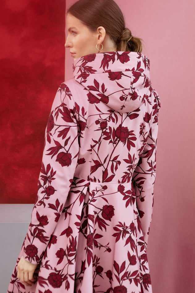 Fit and Flare Raincoat with Pleated Hem Pink Peony Bloom