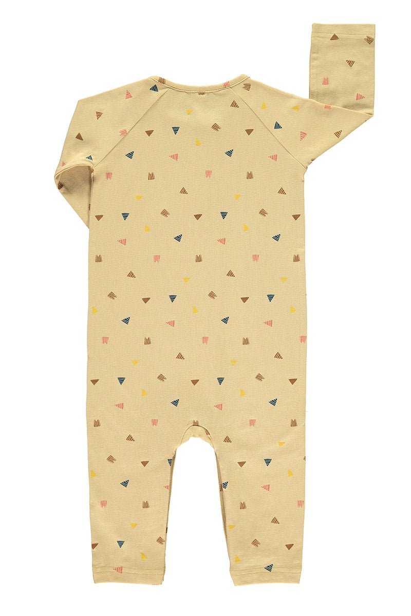 Baby's Raglan Sleeve Jumpsuit Triangles Beige