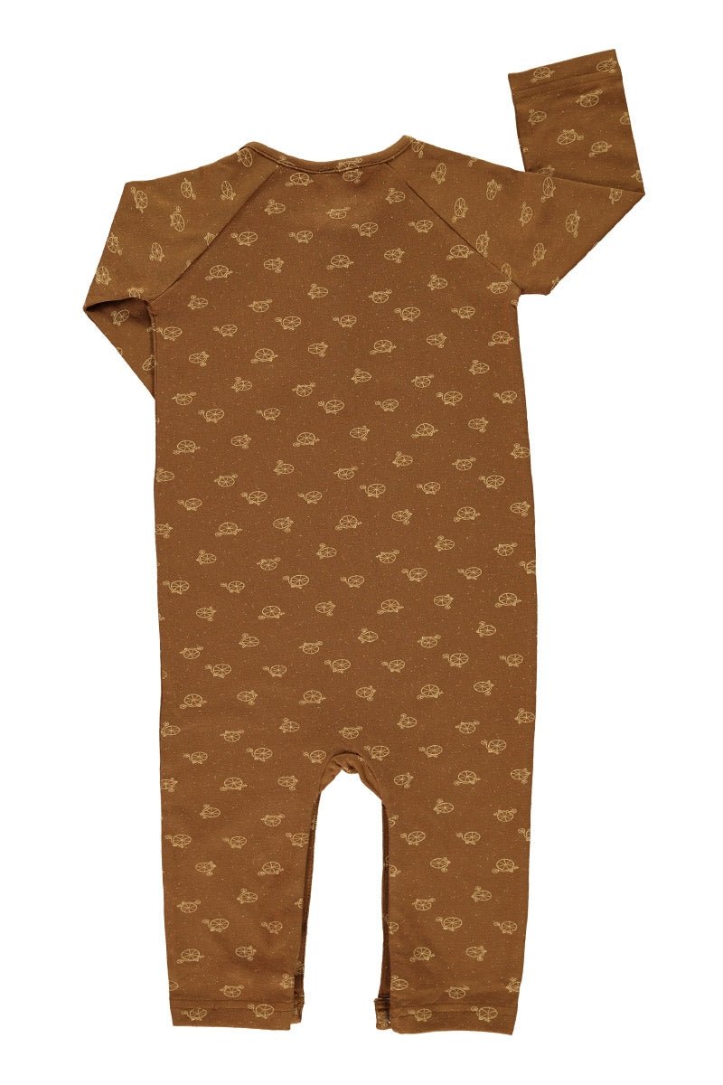Baby's Raglan Sleeve Jumpsuit Bicycles Brown