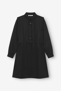 Collared Dress With Drawstring Black