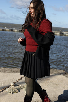 Piccolo Pleated Merino Mini Skirt Black