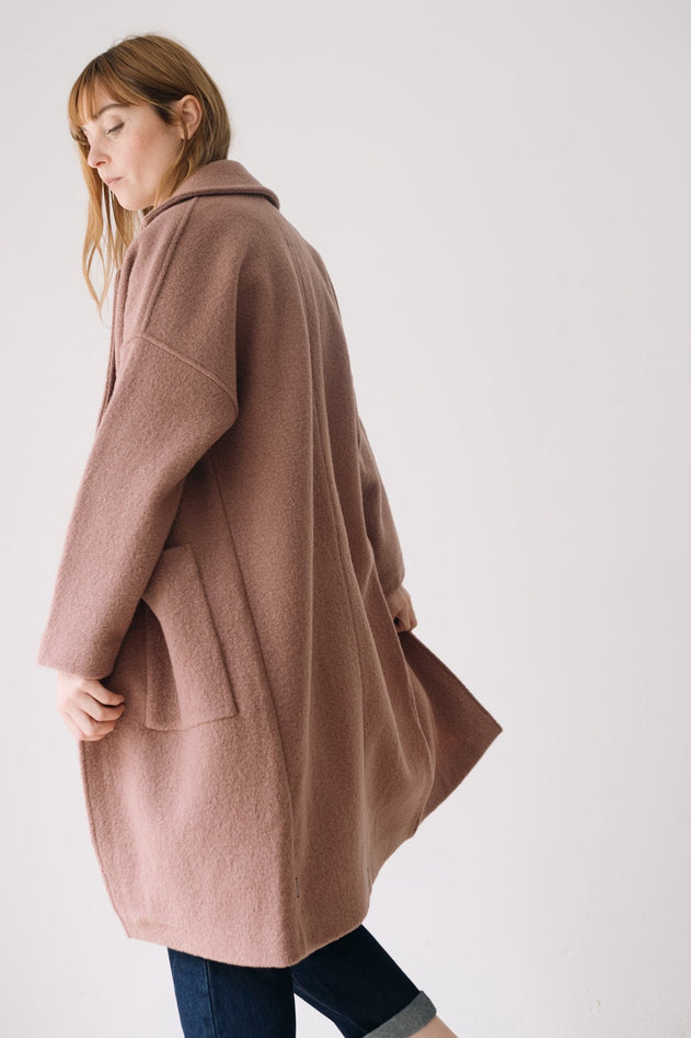 100% RWS Merino Wool Long Coat in Pink