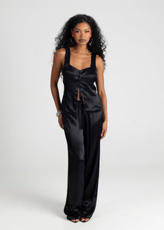 Giulia Loose Satin Pants Black