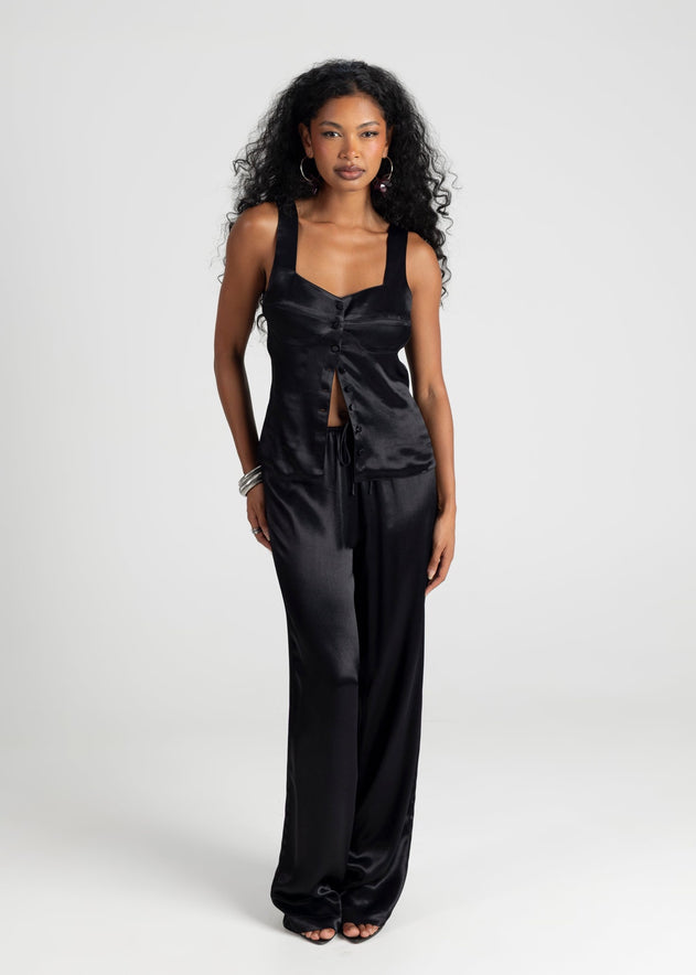 Giulia Loose Satin Pants Black