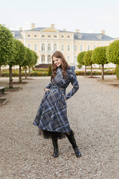 Double Breasted Women's Coat with Front Pleats Duchess Blue